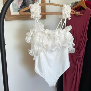Free People For The Frill of It White Ruffle Body Suit